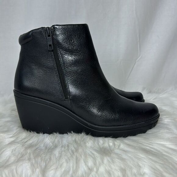 Naturalizer Quineta Black Leather Wedge Ankle Double Side Zip Boot Sz 8.5 WIDE - Picture 5 of 7